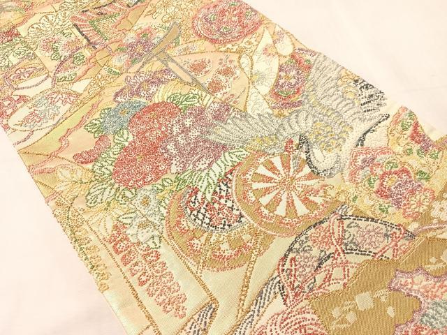 平和屋着物●中国三大刺繍　総相良刺繍　袋帯　花車吉祥花鳥文　金糸　正絹　逸品　CABJ0686vp