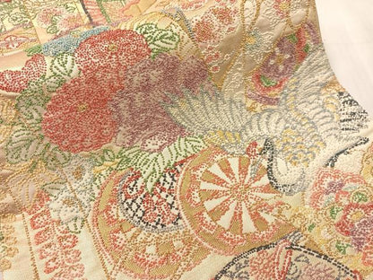 平和屋着物●中国三大刺繍　総相良刺繍　袋帯　花車吉祥花鳥文　金糸　正絹　逸品　CABJ0686vp