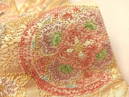 平和屋着物●中国三大刺繍　総相良刺繍　袋帯　花車吉祥花鳥文　金糸　正絹　逸品　CABJ0686vp