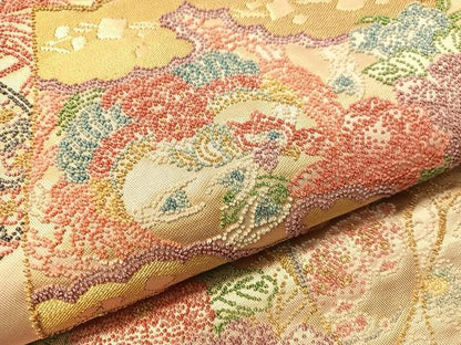 平和屋着物●中国三大刺繍　総相良刺繍　袋帯　花車吉祥花鳥文　金糸　正絹　逸品　CABJ0686vp