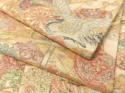 平和屋着物●中国三大刺繍　総相良刺繍　袋帯　花車吉祥花鳥文　金糸　正絹　逸品　CABJ0686vp