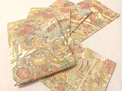 平和屋着物●中国三大刺繍　総相良刺繍　袋帯　花車吉祥花鳥文　金糸　正絹　逸品　CABJ0686vp