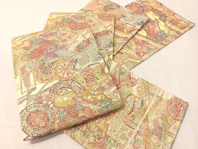 平和屋着物●中国三大刺繍　総相良刺繍　袋帯　花車吉祥花鳥文　金糸　正絹　逸品　CABJ0686vp
