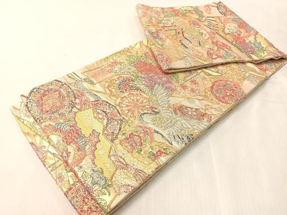 平和屋着物●中国三大刺繍　総相良刺繍　袋帯　花車吉祥花鳥文　金糸　正絹　逸品　CABJ0686vp