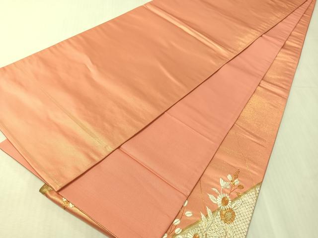 平和屋着物●太鼓柄袋帯　駒刺繍　草花文　金彩　正絹　逸品　CABJ0688vp