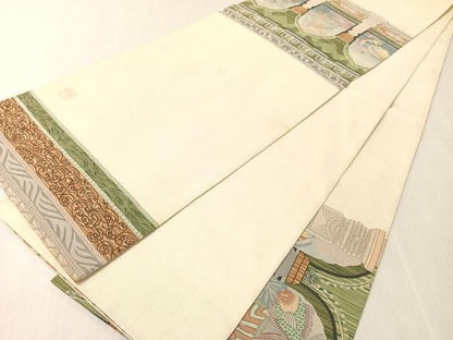 平和屋着物●手織綴れ　山鹿清華　六通柄袋帯　魚　銀糸　正絹　逸品　CABJ0689vp