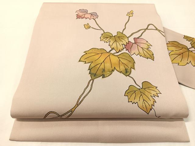 平和屋着物●塩瀬　九寸名古屋帯　蔦の葉文　金彩　正絹　逸品　CABJ0690vp