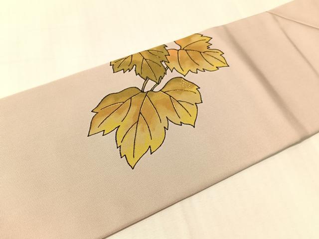 平和屋着物●塩瀬　九寸名古屋帯　蔦の葉文　金彩　正絹　逸品　CABJ0690vp