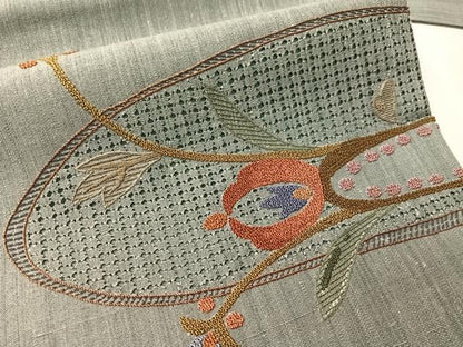 平和屋着物●中国三大刺繍　スワトウ相良刺繍　総刺繍　九寸名古屋帯　紬地　吉祥花丸文　正絹　逸品　CABJ0691vp