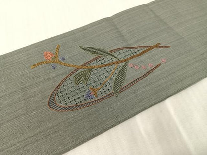 平和屋着物●中国三大刺繍　スワトウ相良刺繍　総刺繍　九寸名古屋帯　紬地　吉祥花丸文　正絹　逸品　CABJ0691vp
