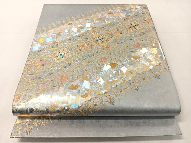 平和屋着物●金彩友禅作家　金彩の魔術師　堀省平　金煌織　太鼓柄袋帯　花唐草吉祥文　引箔　正絹　逸品　未使用　CABJ0692vp