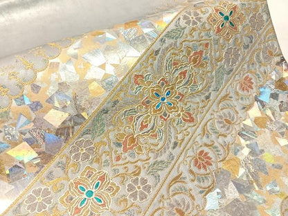 平和屋着物●金彩友禅作家　金彩の魔術師　堀省平　金煌織　太鼓柄袋帯　花唐草吉祥文　引箔　正絹　逸品　未使用　CABJ0692vp
