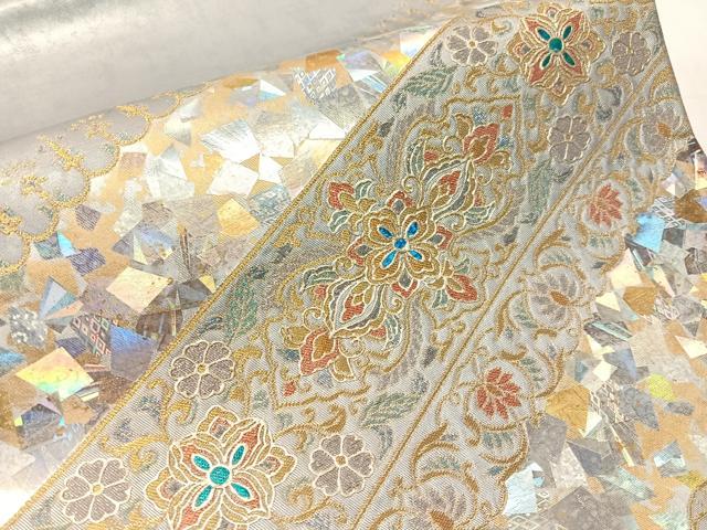 平和屋着物●金彩友禅作家　金彩の魔術師　堀省平　金煌織　太鼓柄袋帯　花唐草吉祥文　引箔　正絹　逸品　未使用　CABJ0692vp