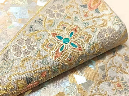 平和屋着物●金彩友禅作家　金彩の魔術師　堀省平　金煌織　太鼓柄袋帯　花唐草吉祥文　引箔　正絹　逸品　未使用　CABJ0692vp