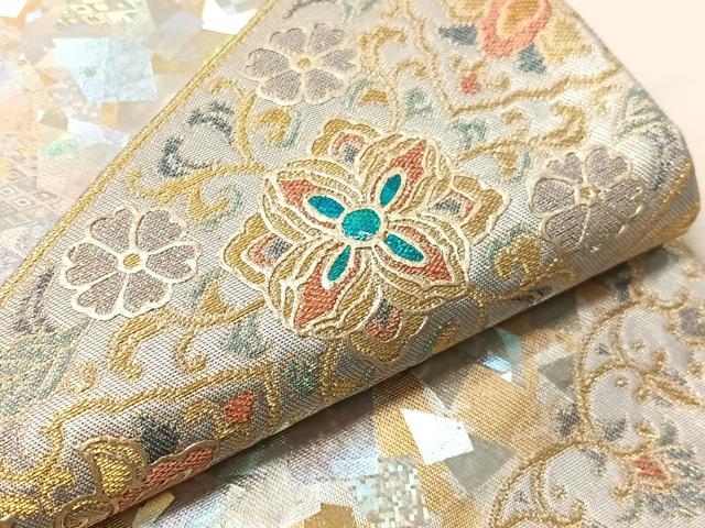 平和屋着物●金彩友禅作家　金彩の魔術師　堀省平　金煌織　太鼓柄袋帯　花唐草吉祥文　引箔　正絹　逸品　未使用　CABJ0692vp
