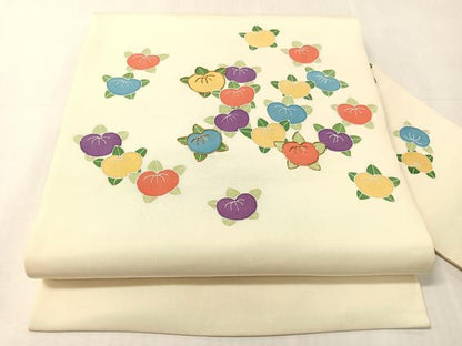 平和屋着物●塩瀬　九寸名古屋帯　駒刺繍　橘　正絹　逸品　CABJ0694vp