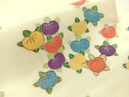 平和屋着物●塩瀬　九寸名古屋帯　駒刺繍　橘　正絹　逸品　CABJ0694vp