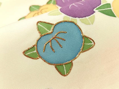 平和屋着物●塩瀬　九寸名古屋帯　駒刺繍　橘　正絹　逸品　CABJ0694vp