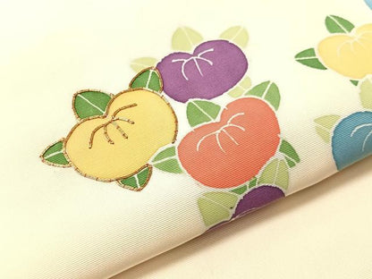 平和屋着物●塩瀬　九寸名古屋帯　駒刺繍　橘　正絹　逸品　CABJ0694vp
