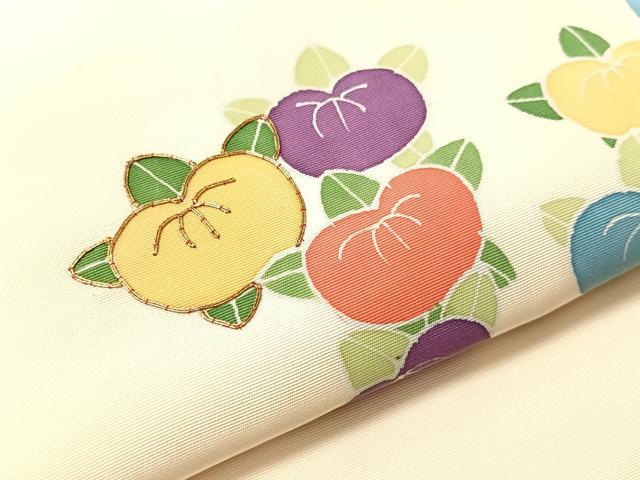 平和屋着物●塩瀬　九寸名古屋帯　駒刺繍　橘　正絹　逸品　CABJ0694vp