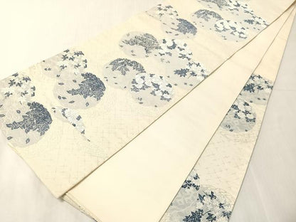 平和屋着物●西陣の老舗アート裕(津村織物)二代目・津村千太郎　六通柄袋帯　唐織　藍染　鏡裏花文　正絹　逸品　CABJ0695vp