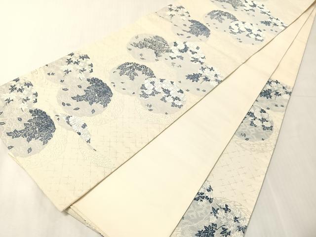 平和屋着物●西陣の老舗アート裕(津村織物)二代目・津村千太郎　六通柄袋帯　唐織　藍染　鏡裏花文　正絹　逸品　CABJ0695vp