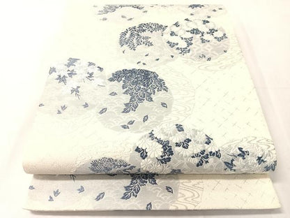 平和屋着物●西陣の老舗アート裕(津村織物)二代目・津村千太郎　六通柄袋帯　唐織　藍染　鏡裏花文　正絹　逸品　CABJ0695vp
