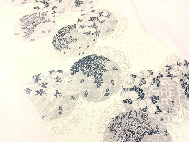 平和屋着物●西陣の老舗アート裕(津村織物)二代目・津村千太郎　六通柄袋帯　唐織　藍染　鏡裏花文　正絹　逸品　CABJ0695vp