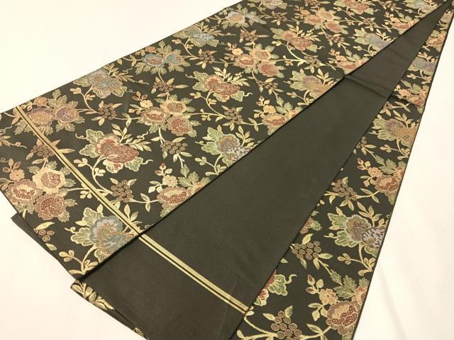 平和屋着物●織物一筋名門　織悦　全通柄　本袋帯　葡萄更紗文　金糸　正絹　逸品　CABJ0696vp