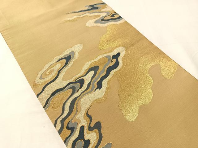 平和屋着物●爪掻き本綴れ　太鼓柄袋帯　霞文様　金糸　正絹　逸品　CABJ0697vp