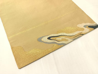 平和屋着物●爪掻き本綴れ　太鼓柄袋帯　霞文様　金糸　正絹　逸品　CABJ0697vp