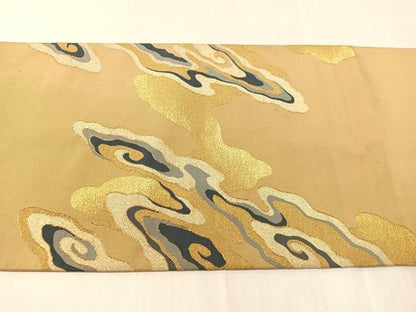 平和屋着物●爪掻き本綴れ　太鼓柄袋帯　霞文様　金糸　正絹　逸品　CABJ0697vp