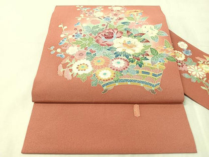 平和屋着物●本加賀友禅作家　押田正義　九寸名古屋帯　草花文　正絹　逸品　CABJ0699vp
