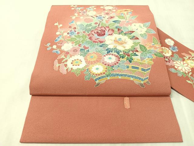 平和屋着物●本加賀友禅作家　押田正義　九寸名古屋帯　草花文　正絹　逸品　CABJ0699vp