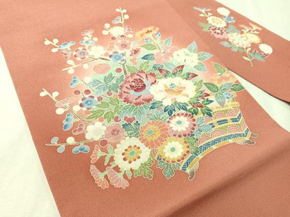 平和屋着物●本加賀友禅作家　押田正義　九寸名古屋帯　草花文　正絹　逸品　CABJ0699vp