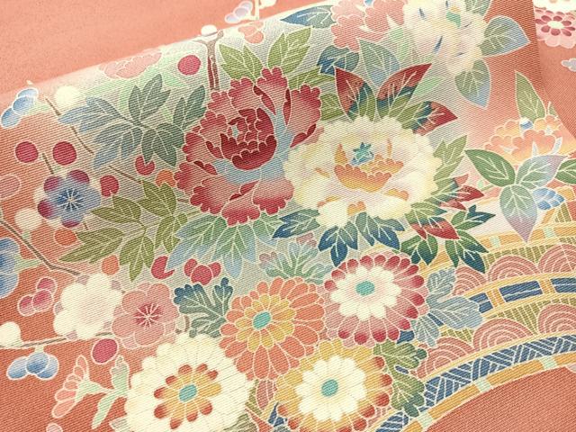 平和屋着物●本加賀友禅作家　押田正義　九寸名古屋帯　草花文　正絹　逸品　CABJ0699vp