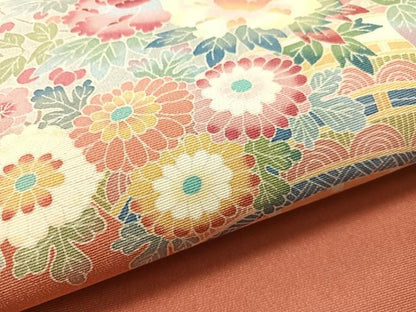 平和屋着物●本加賀友禅作家　押田正義　九寸名古屋帯　草花文　正絹　逸品　CABJ0699vp