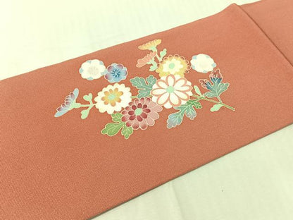 平和屋着物●本加賀友禅作家　押田正義　九寸名古屋帯　草花文　正絹　逸品　CABJ0699vp