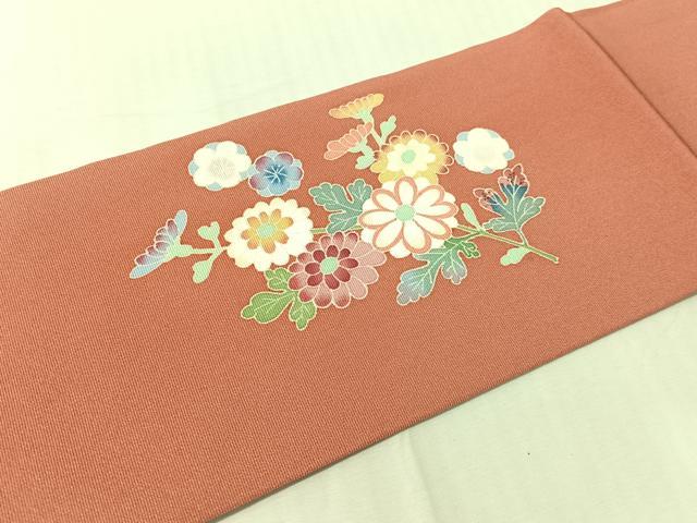 平和屋着物●本加賀友禅作家　押田正義　九寸名古屋帯　草花文　正絹　逸品　CABJ0699vp