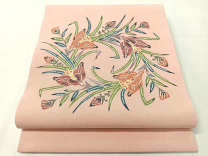 平和屋着物●九寸開き名古屋帯　紅型　草花文　正絹　逸品　未使用　CABJ0700vp