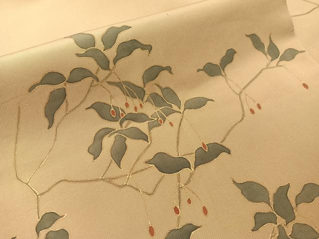 平和屋着物●塩瀬　九寸名古屋帯　枝木の実　金彩　正絹　逸品　CABJ0702vp