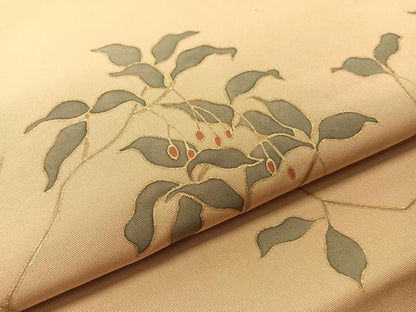 平和屋着物●塩瀬　九寸名古屋帯　枝木の実　金彩　正絹　逸品　CABJ0702vp