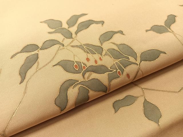 平和屋着物●塩瀬　九寸名古屋帯　枝木の実　金彩　正絹　逸品　CABJ0702vp