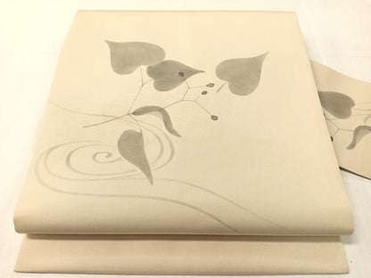 平和屋着物●塩瀬　九寸名古屋帯　ろうけつ染め　流水枝葉文　金彩　正絹　逸品　CABJ0704vp