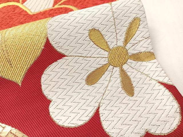 平和屋着物●六通柄袋帯　唐織　モール　檜扇椿文　金糸　正絹　逸品　CABJ0705vp