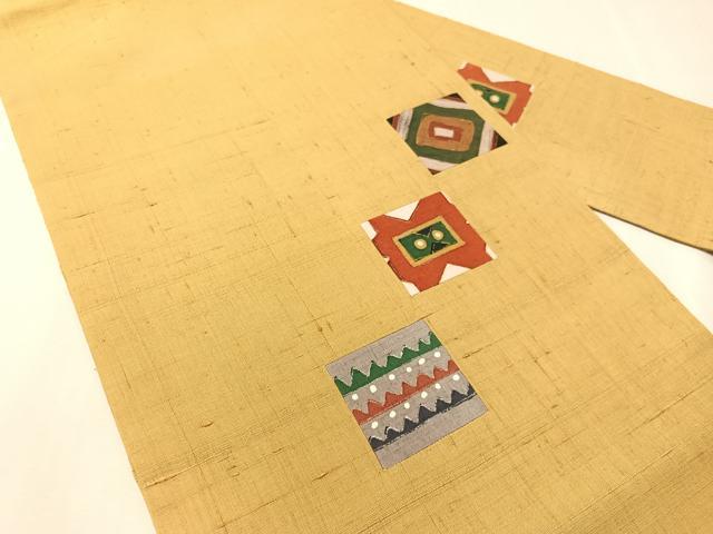 平和屋着物●九寸名古屋帯　紬地　切嵌　幾何学文様　金彩　正絹　逸品　CABJ0706vp