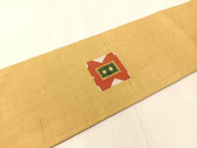 平和屋着物●九寸名古屋帯　紬地　切嵌　幾何学文様　金彩　正絹　逸品　CABJ0706vp