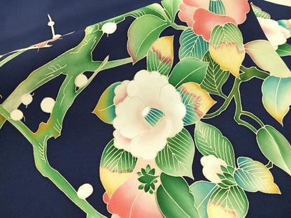 平和屋着物●塩瀬　九寸名古屋帯　友禅　作家物　枝花文　正絹　逸品　CABJ0709vp