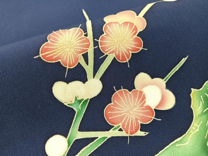 平和屋着物●塩瀬　九寸名古屋帯　友禅　作家物　枝花文　正絹　逸品　CABJ0709vp