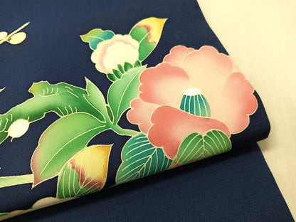 平和屋着物●塩瀬　九寸名古屋帯　友禅　作家物　枝花文　正絹　逸品　CABJ0709vp